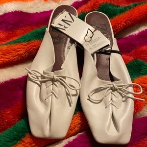 Zara White Leather Mules